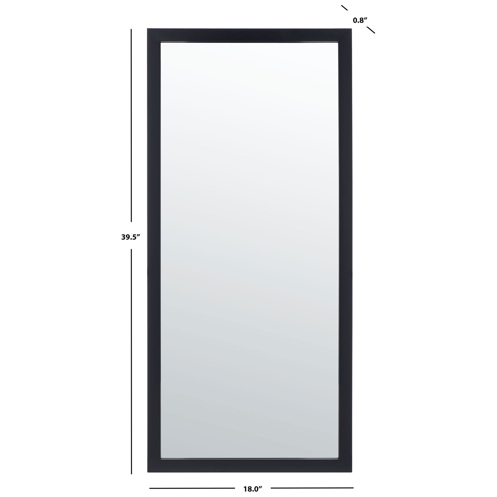 The rectangular mirror measures 18 inches wide, 39.5 inches tall, and 0.8 inches deep. || MRR2005C || dimension_studio
