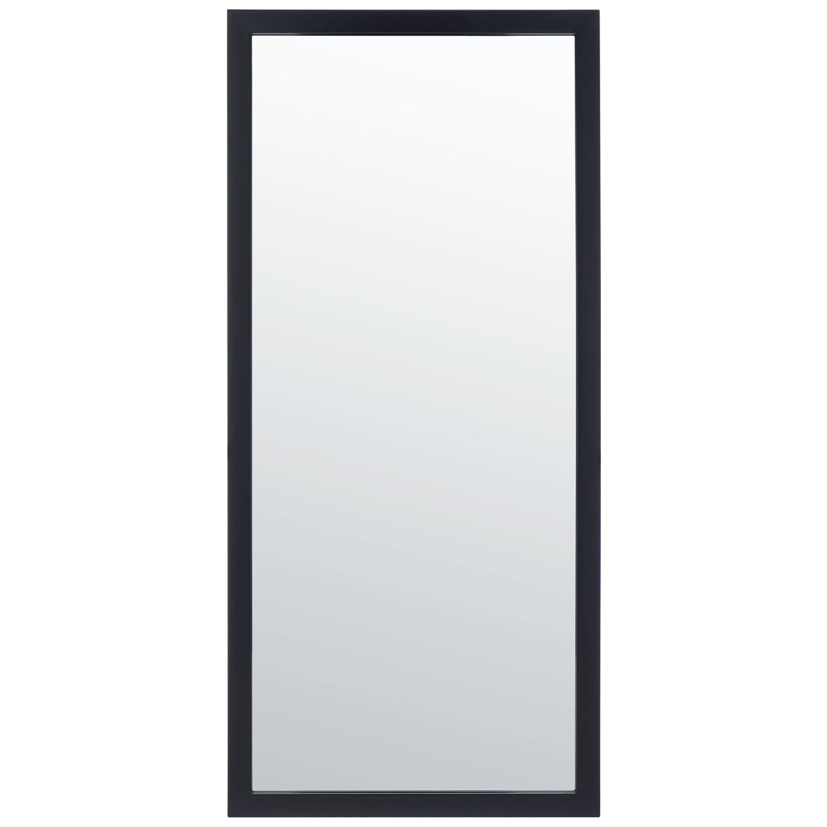 A tall rectangular mirror pairs clear glass with a sleek black metal frame. || MRR2005C || front_studio