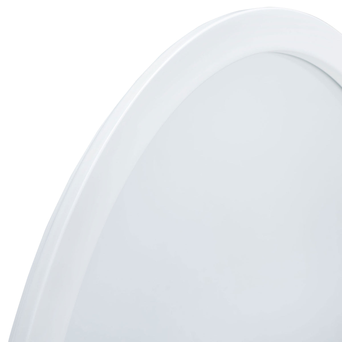 A gently curved white metal rim gives reflective glass a crisp, minimalist edge