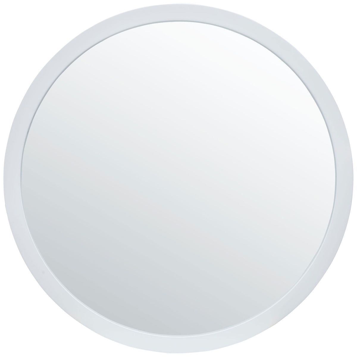 An expansive reflective circle set in a smooth white metal frame brightens any wall || MRR2006A || front_studio