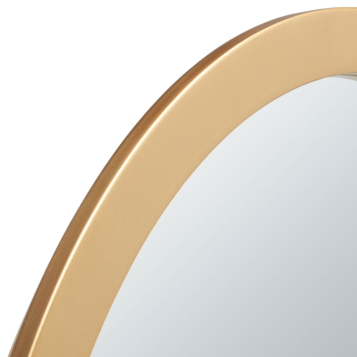 A softly gleaming brass-finish metal rim wraps around reflective glass || MRR2006B || detail_studio