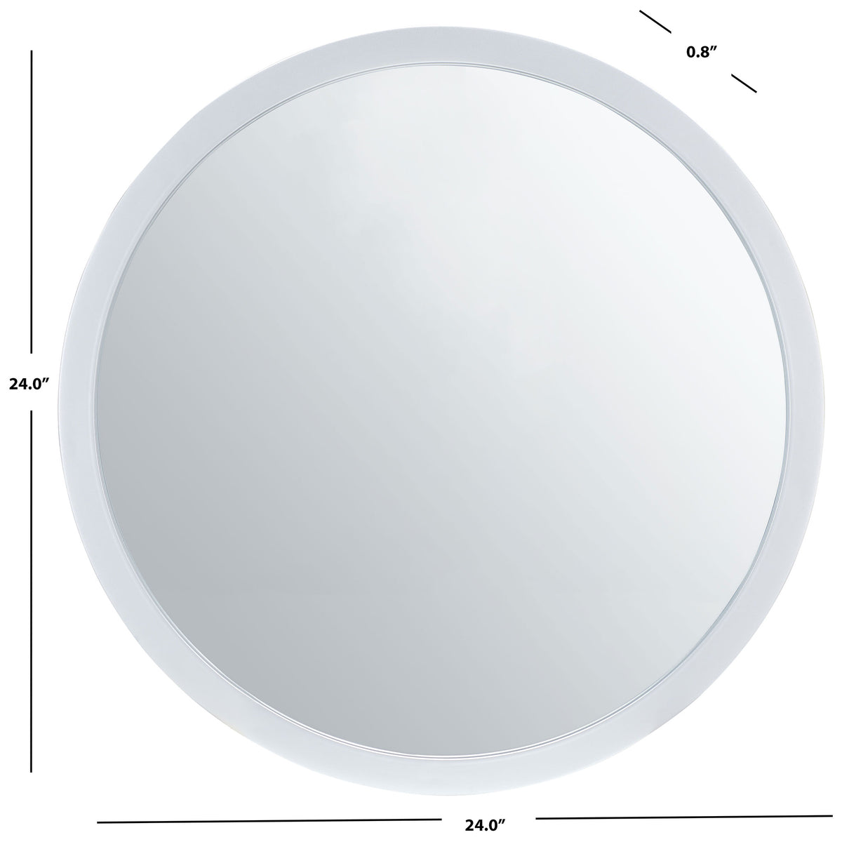 A 24-inch round mirror has a slim 0.8-inch profile and a luminous silver-finish frame