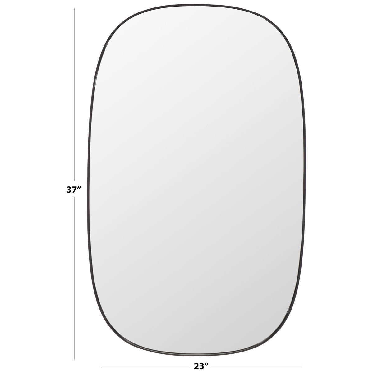 Softly rounded black-framed mirror measures 23 inches wide and 37 inches tall || MRR2007B || dimension_studio