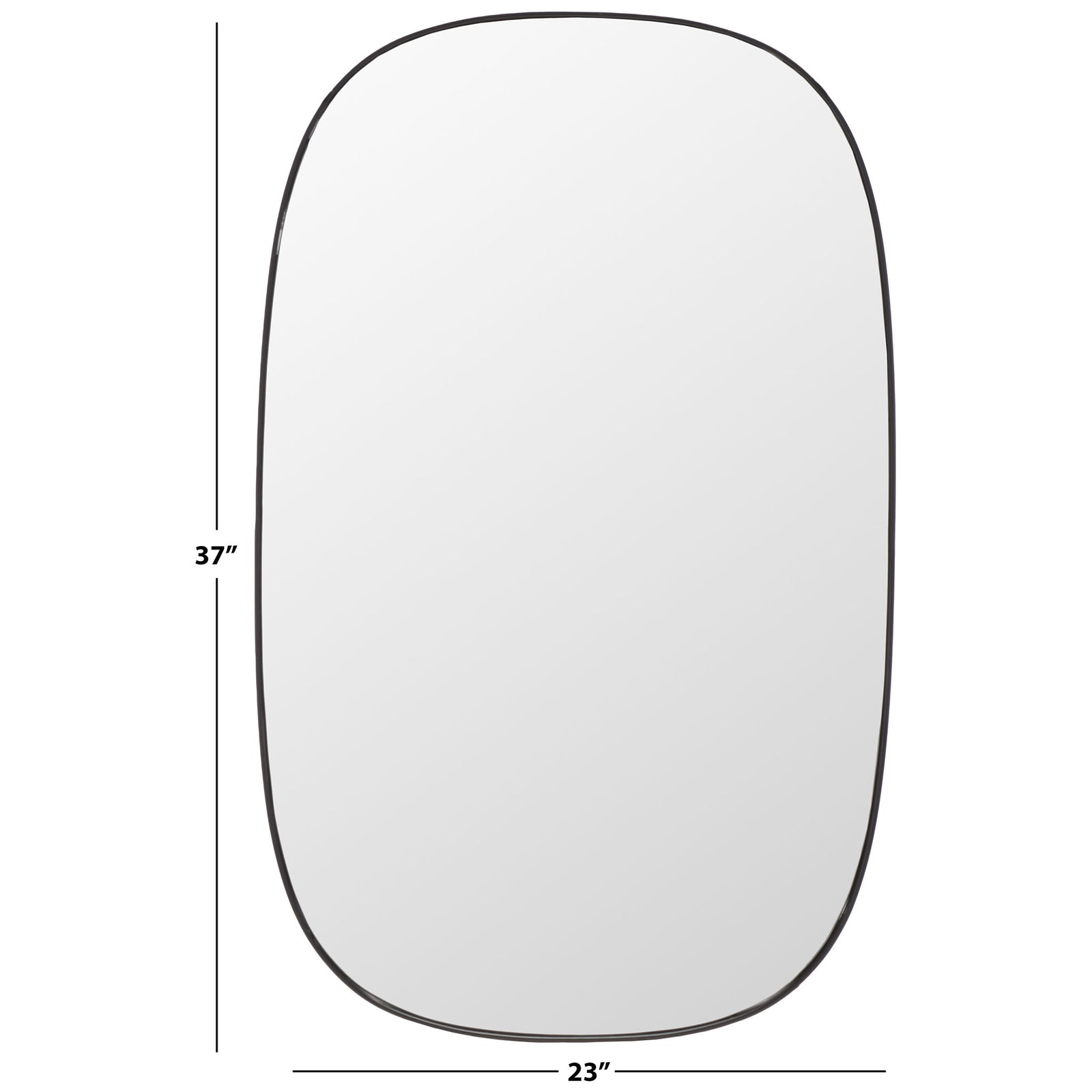 Softly rounded black-framed mirror measures 23 inches wide and 37 inches tall || MRR2007B || dimension_studio