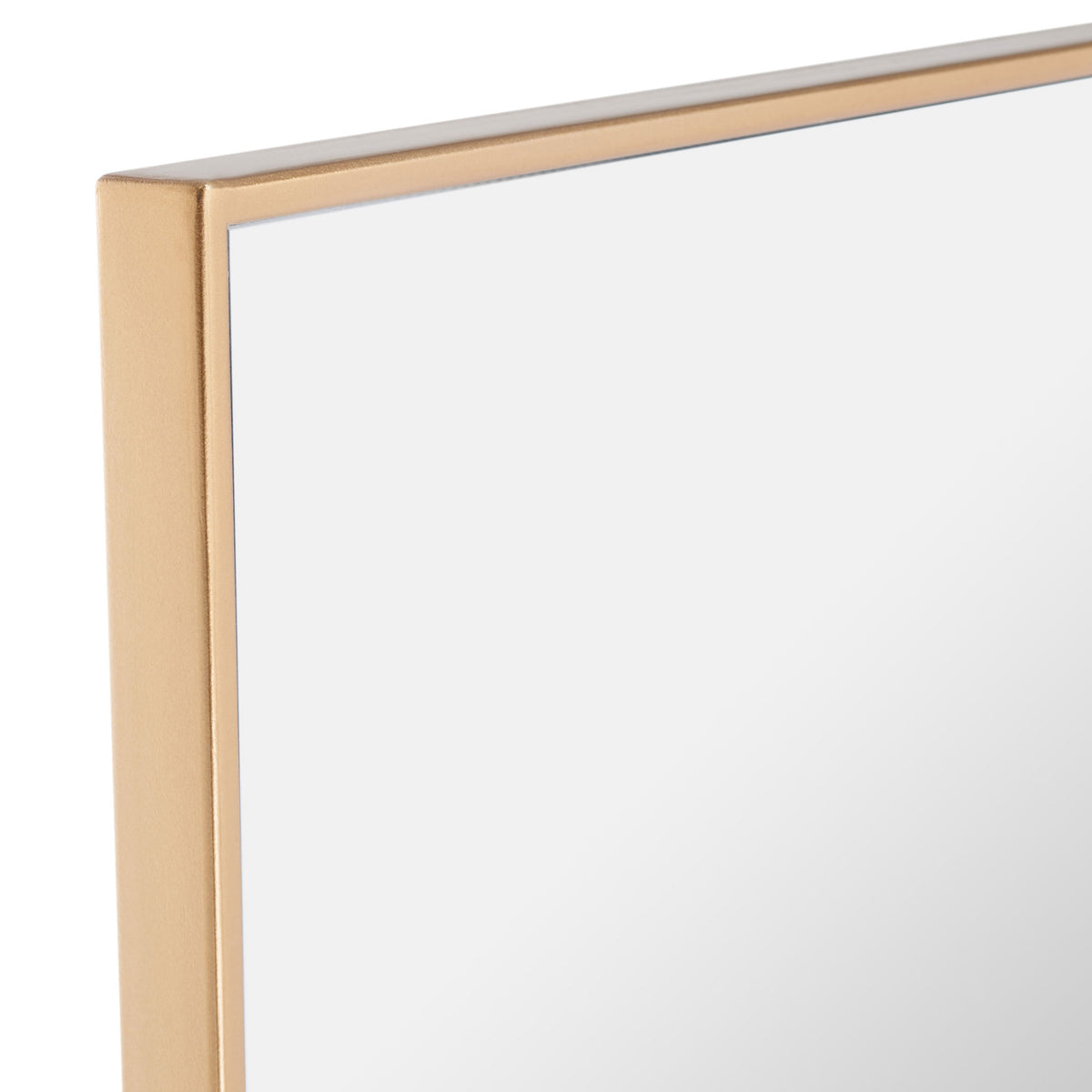 A slender brass-finished metal frame adds warm shine around the mirror's clean edge || MRR2008A || detail_studio