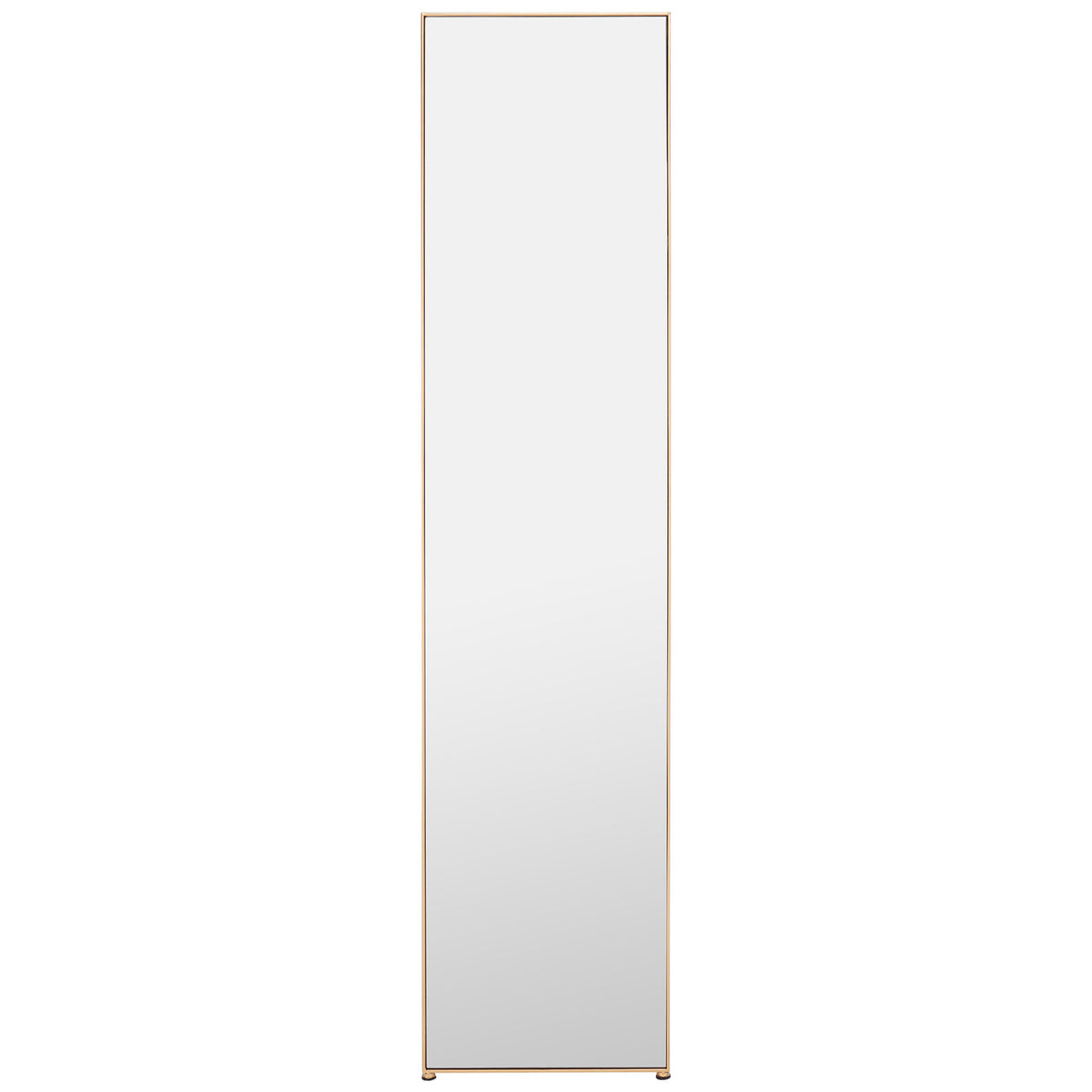 A slim brass-finished metal frame brings warmth to this tall rectangular floor mirror || MRR2008A || front_studio