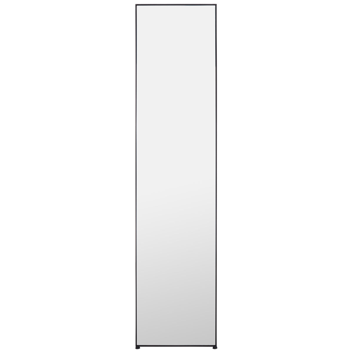 A full-length mirror framed in slim black metal lends crisp definition to its reflective surface || MRR2008C || front_studio