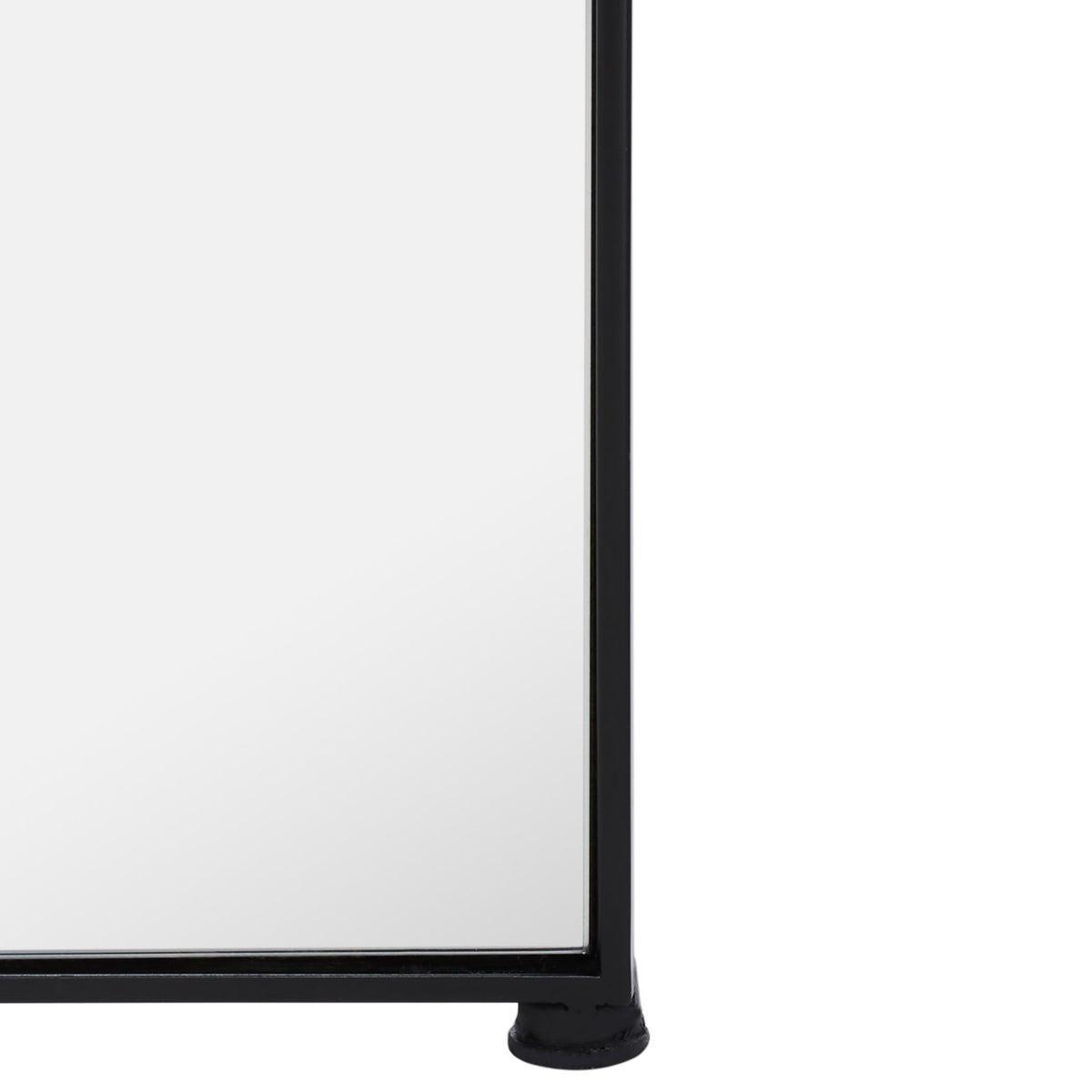 A rounded black foot steadies the slim metal frame of this full-length mirror || MRR2008C || leg_studio
