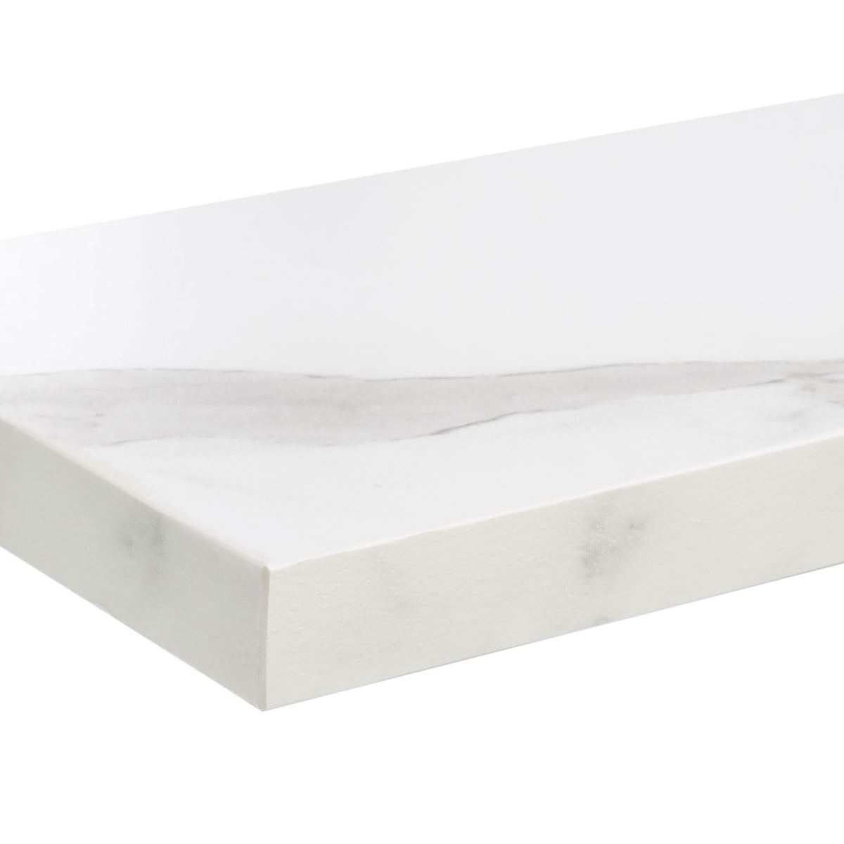 A white display shelf with subtle gray veining offers space for small accents. || MRR2009C || storage_studio