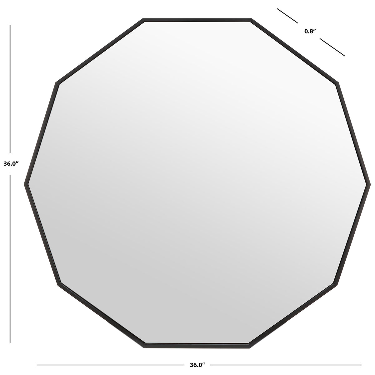 Ten-sided black mirror measures 36 inches high and wide with a slim 0.8-inch depth || MRR2010B || dimension_studio