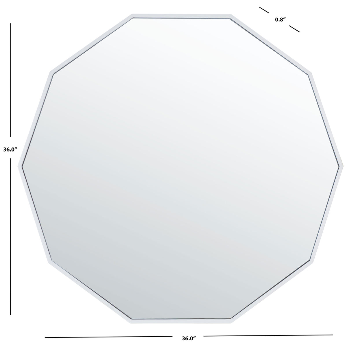 White-framed mirror measures 36 inches tall and wide with a slim 0.8-inch depth || MRR2010C || dimension_studio