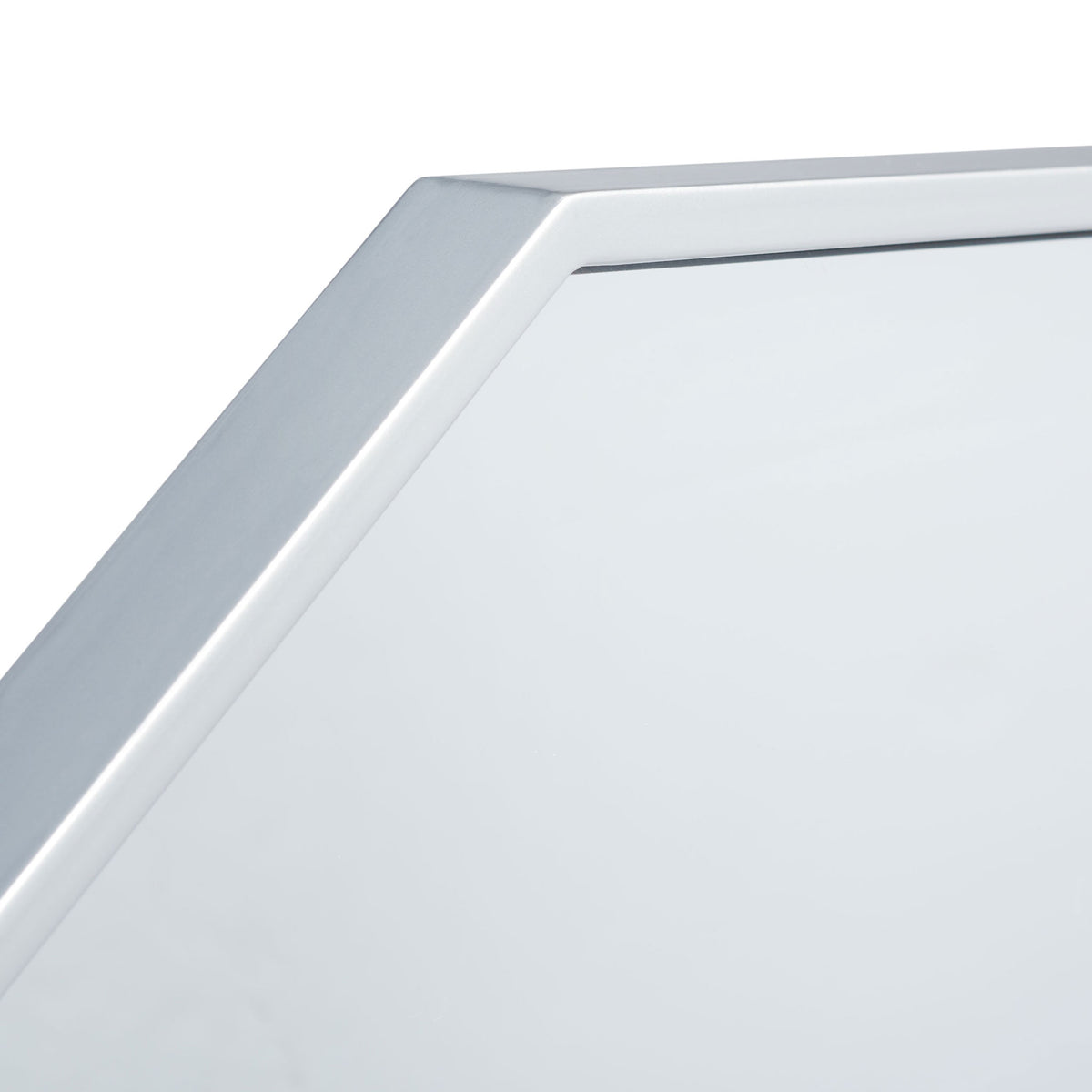 Sleek silver metal frames the reflective glass with a sharp geometric corner || MRR2010D || detail_studio