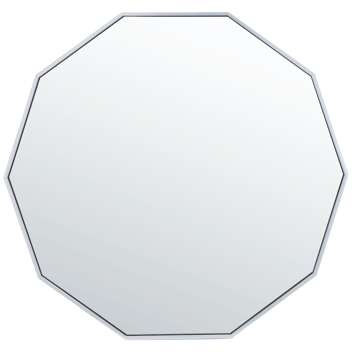 Expansive ten-sided mirror features a slender silver frame and modern geometric silhouette || MRR2010D || front_studio