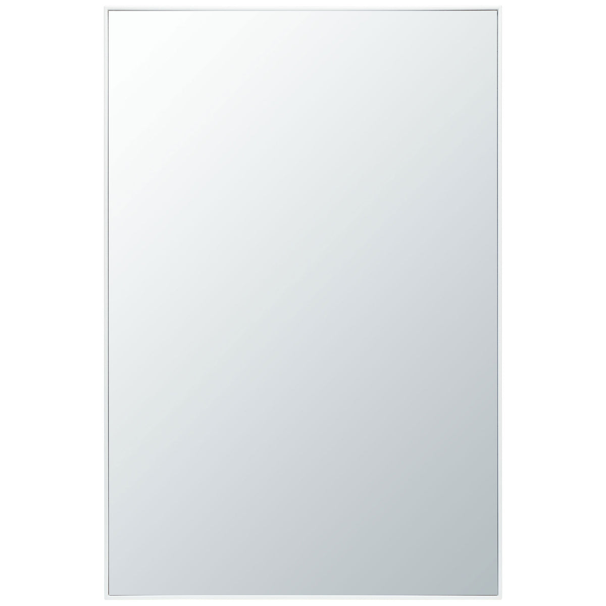 A tall, minimalist mirror combines a slender white frame with a spacious reflective surface. || MRR2011A || front_studio