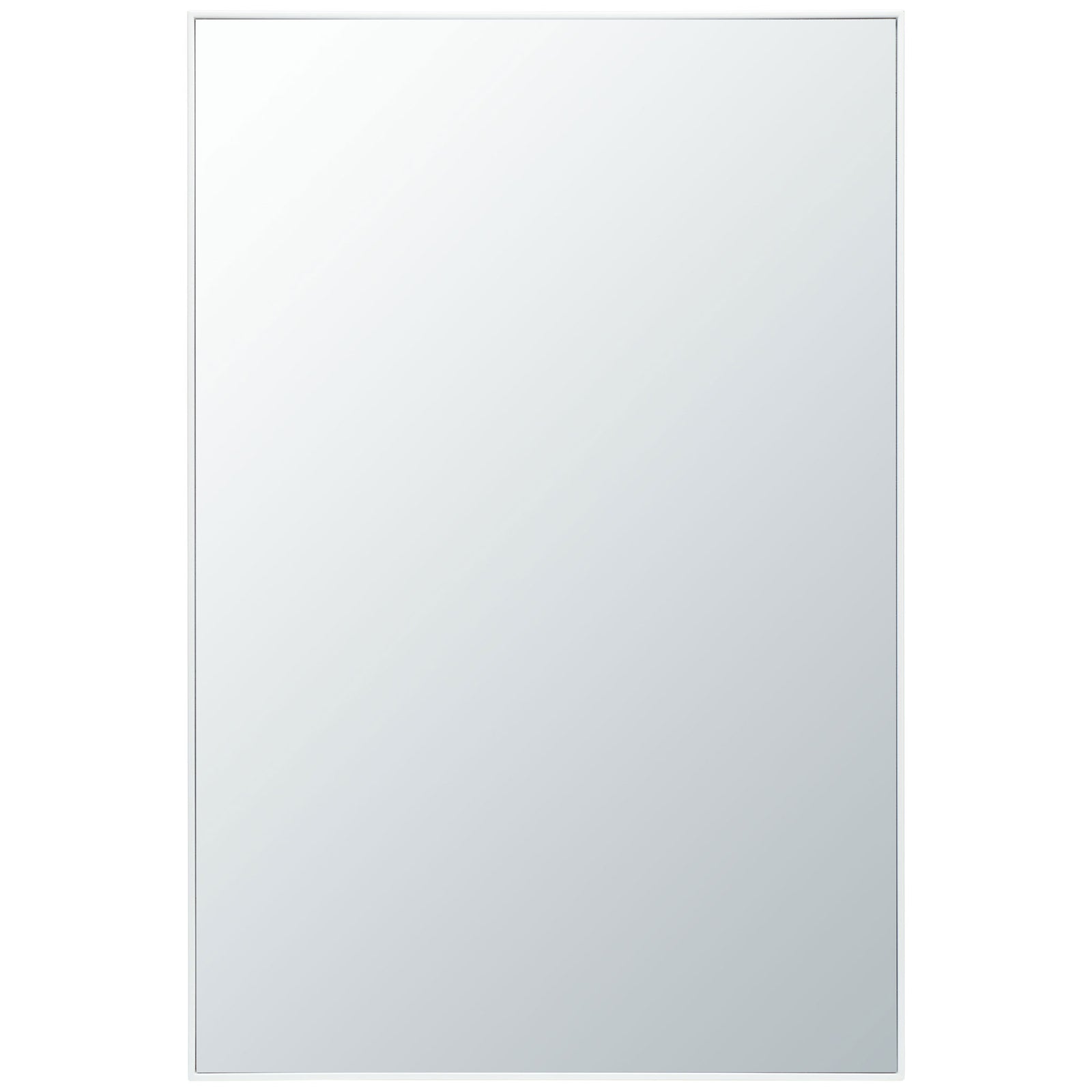 A tall, minimalist mirror combines a slender white frame with a spacious reflective surface. || MRR2011A || front_studio