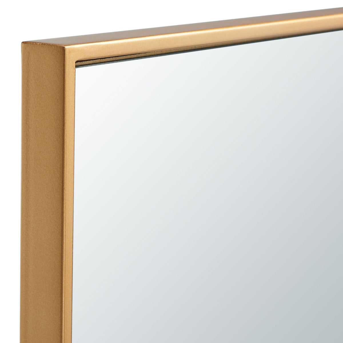 Warm brass metal trim meets at a crisp corner beside reflective glass. || MRR2011C || detail_studio