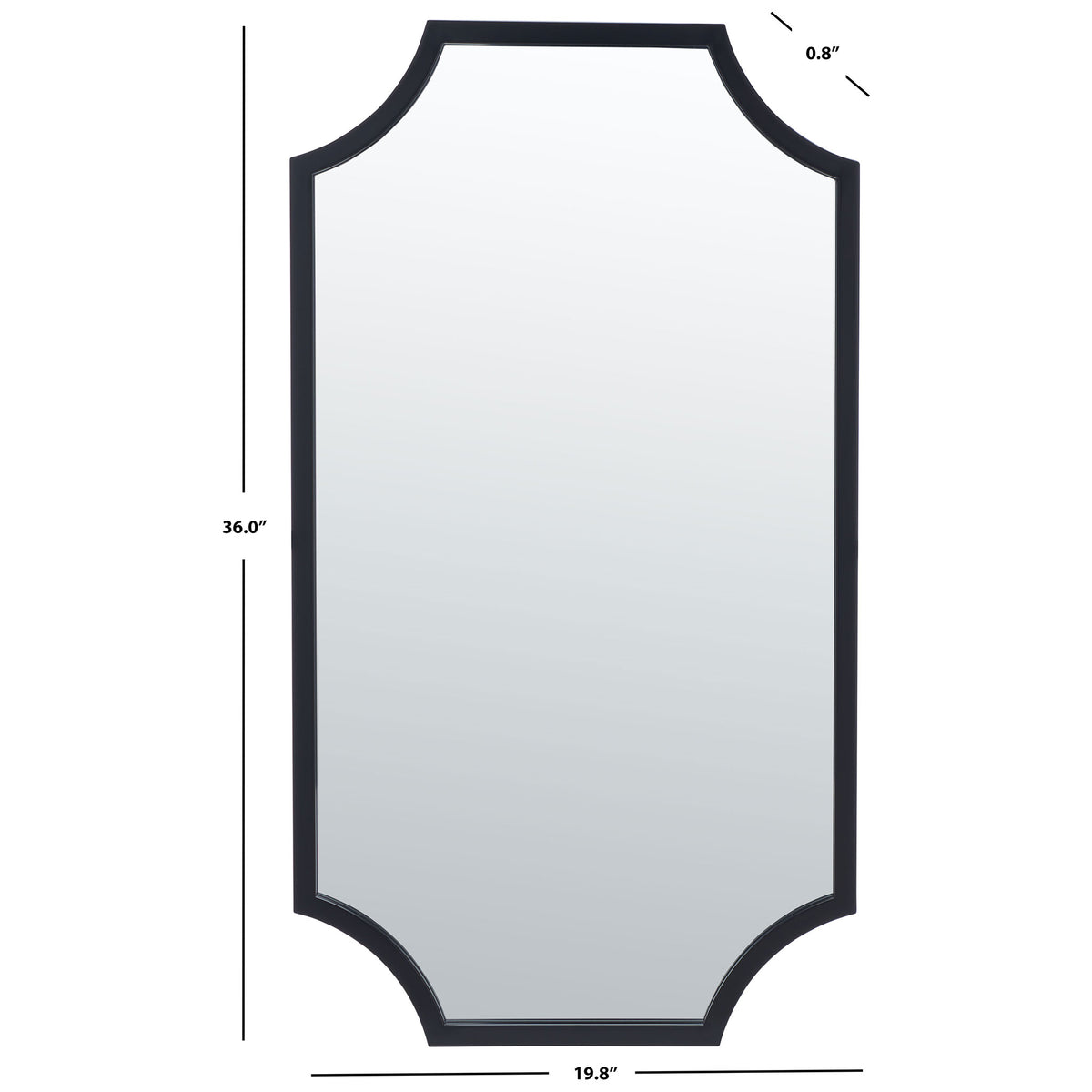 The black-framed mirror measures 19.8 inches wide, 36 inches high, and 0.8 inches deep. || MRR2012B || dimension_studio