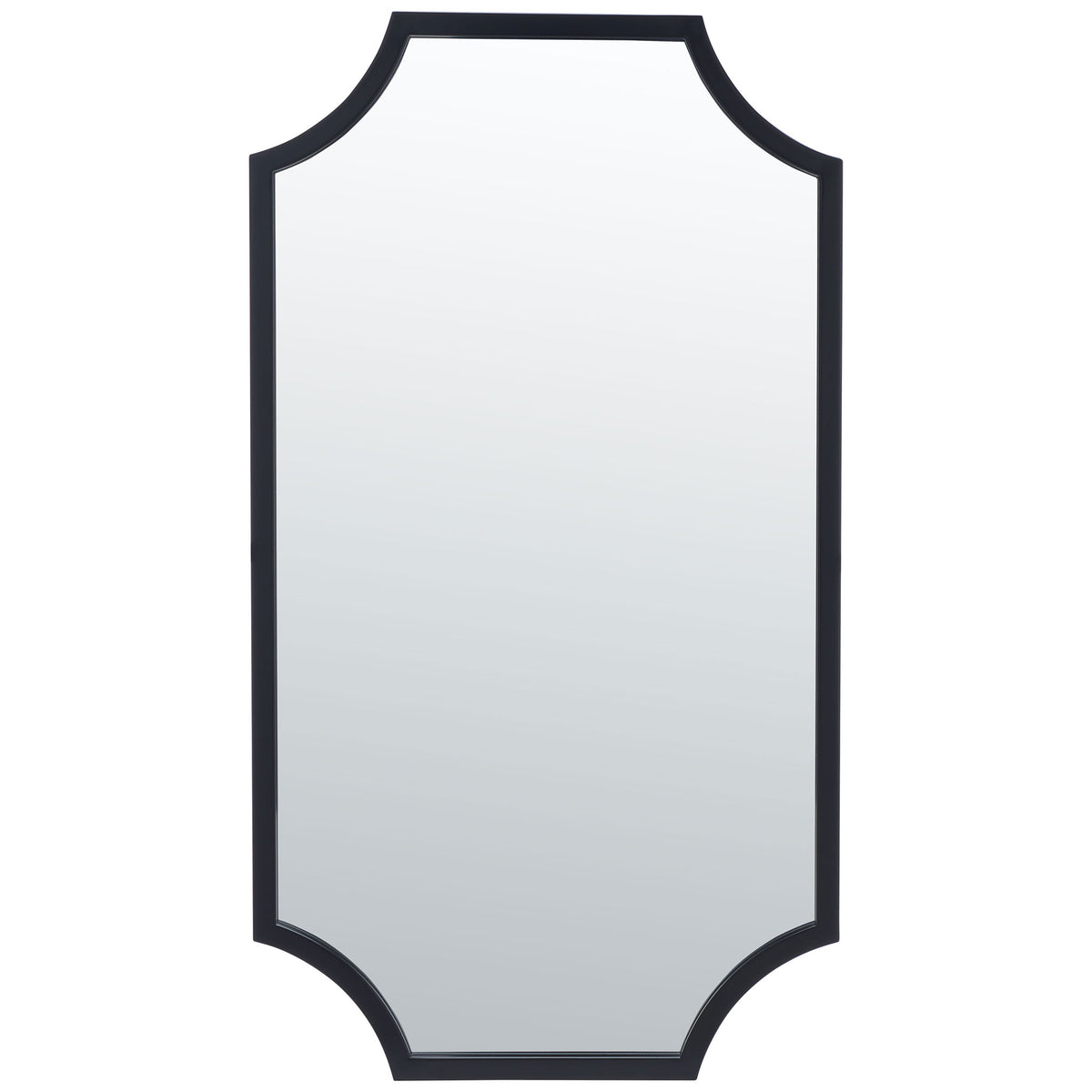 A tall mirror pairs a slim black metal frame with gracefully curved corners. || MRR2012B || front_studio