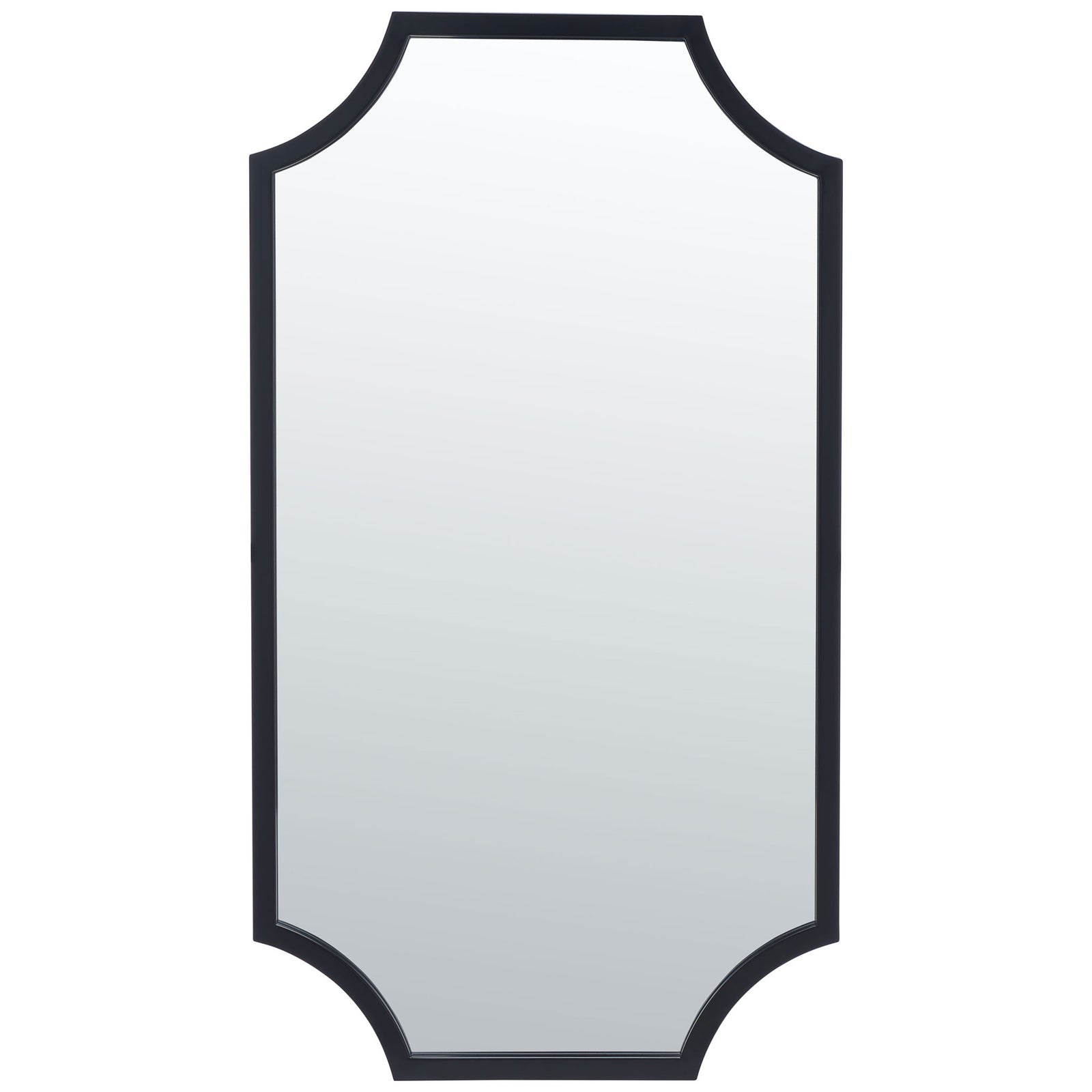A tall mirror pairs a slim black metal frame with gracefully curved corners. || MRR2012B || front_studio