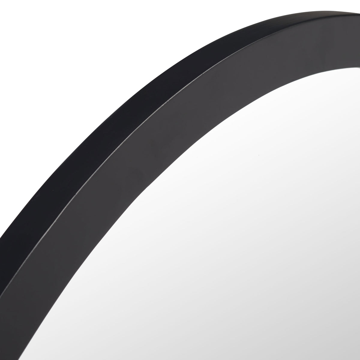 Smooth black wood framing curves around reflective glass || MRR2013A || detail_studio