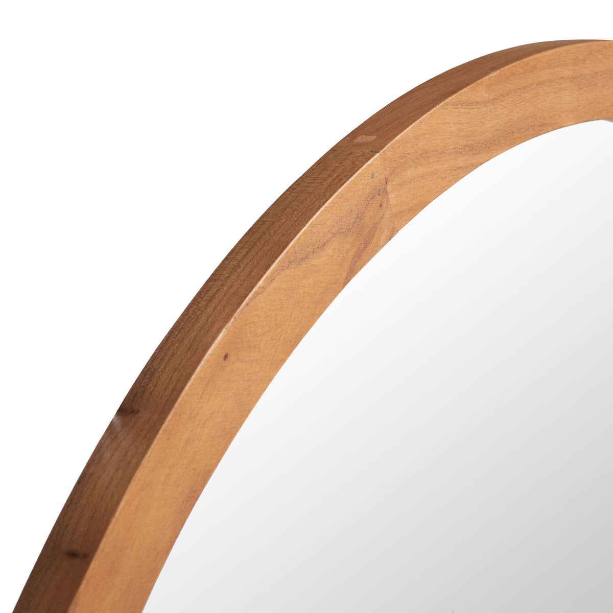 Warm natural wood grain follows the curved frame around reflective glass || MRR2013B || detail_studio