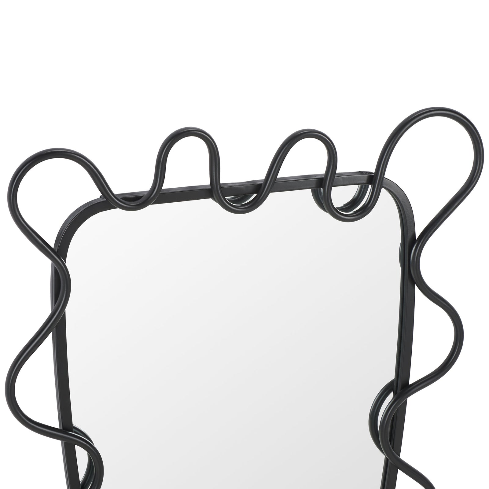Playful metal loops rise above the mirror's softly rounded black inner frame || MRR2500A || detail_studio