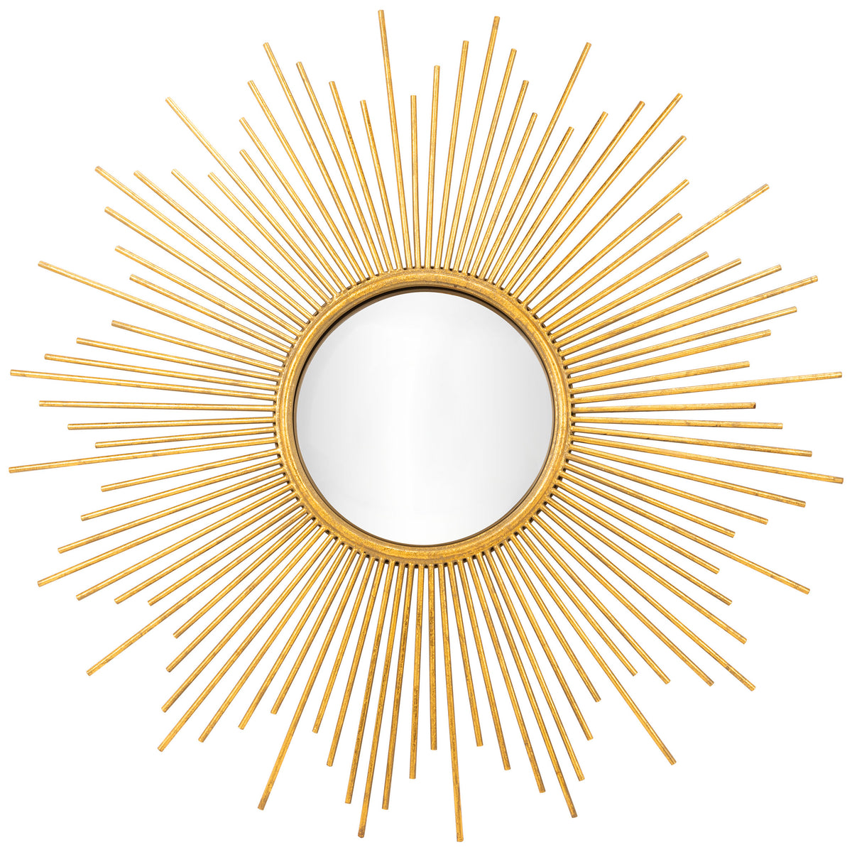 A round mirror framed by slim gold sunburst rays adds sculptural style to any wall || MRR3009A || front_studio