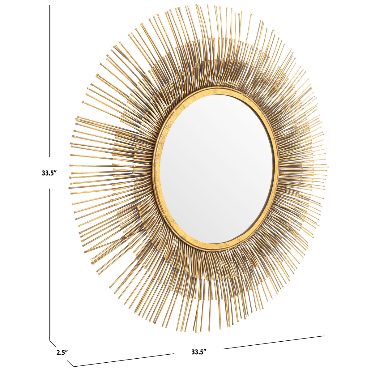 Gold sunburst mirror measures 33.5 inches across and 2.5 inches deep. || MRR3012A || dimension_studio