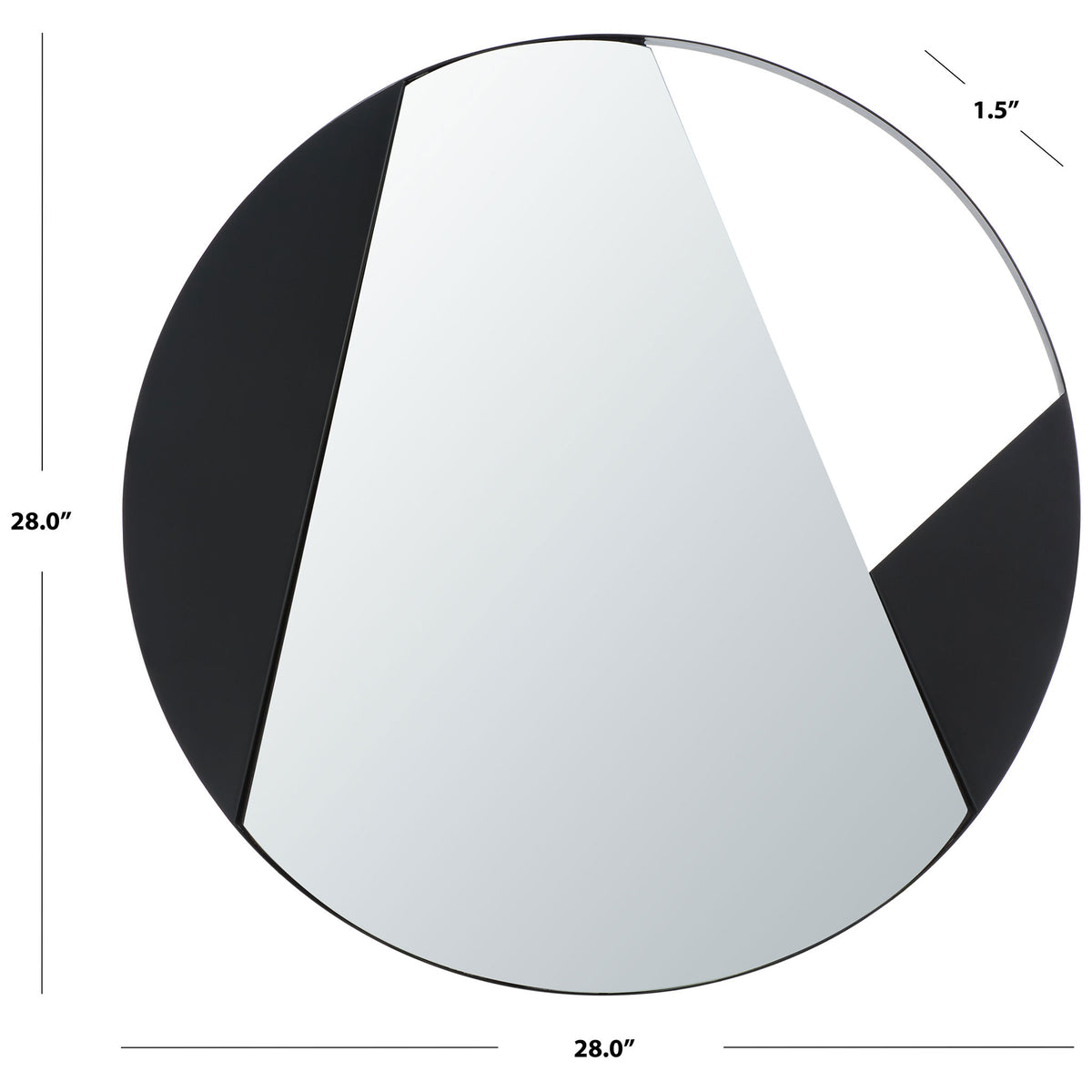 This 28-inch round mirror balances reflective geometry with bold matte black accents. || MRR3039A || dimension_studio