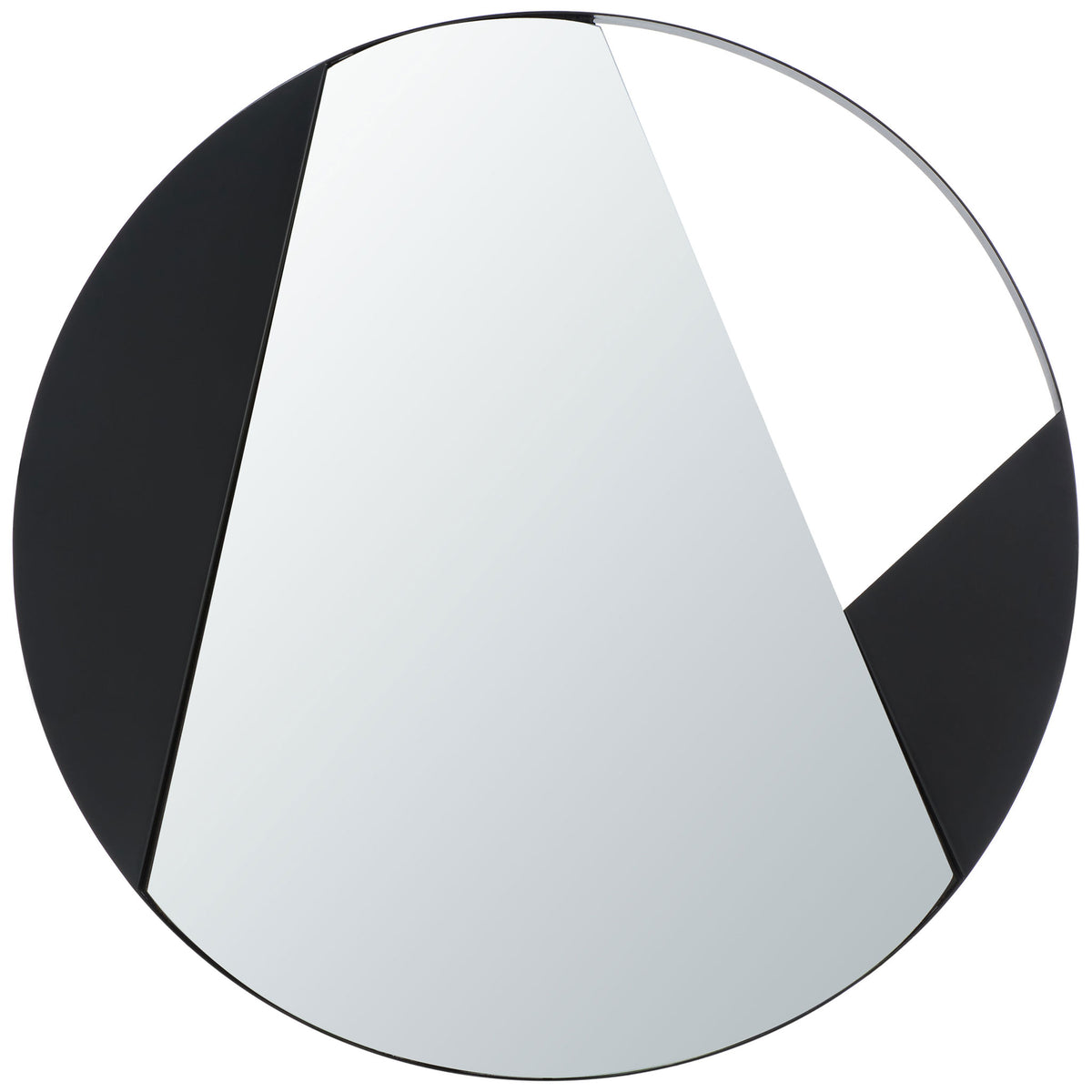 Angled mirrored sections and matte black panels create a striking round wall accent. || MRR3039A || front_studio