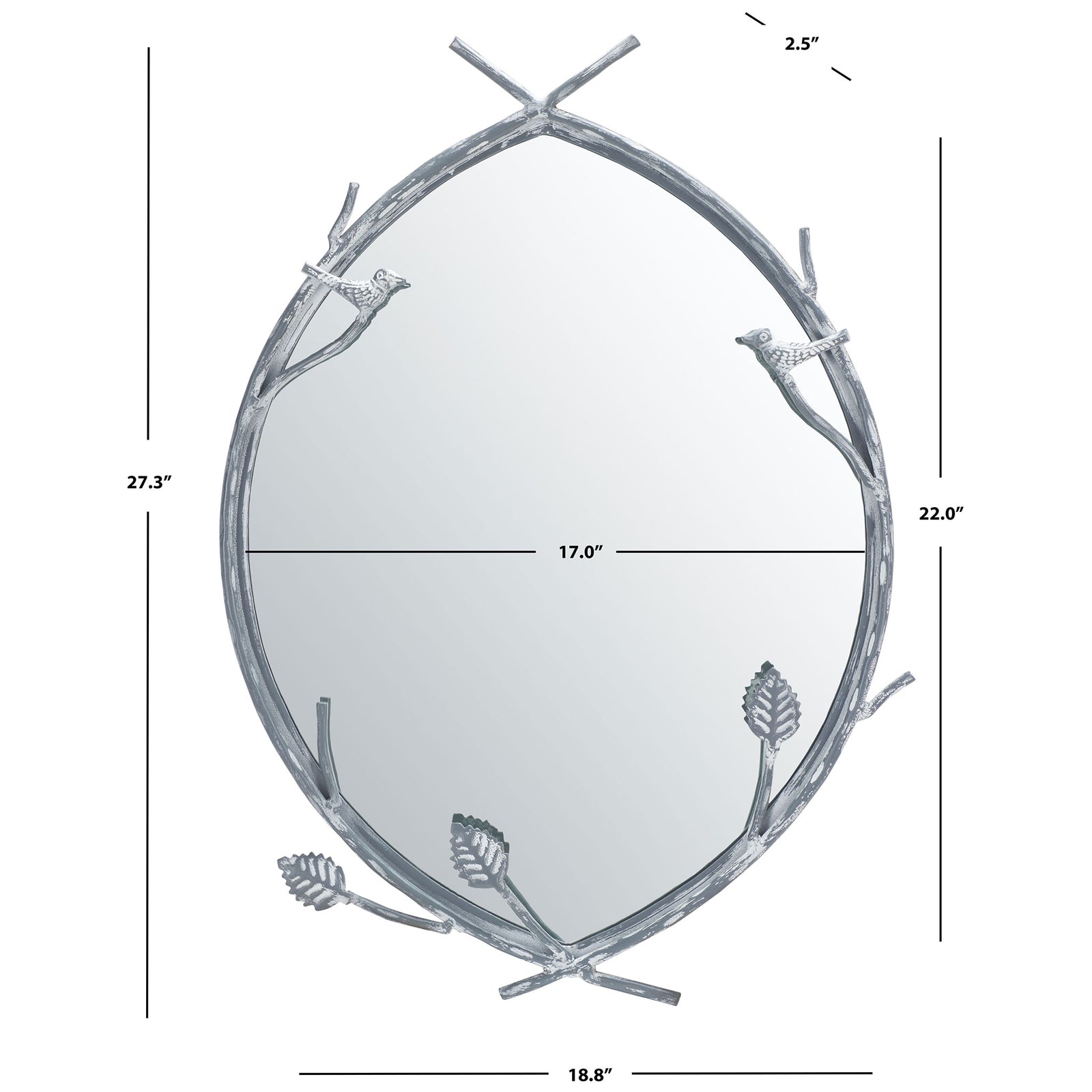 Sculpted silver branches surround an 18.8-inch-wide, 27.3-inch-high mirror. || MRR3043A || dimension_studio
