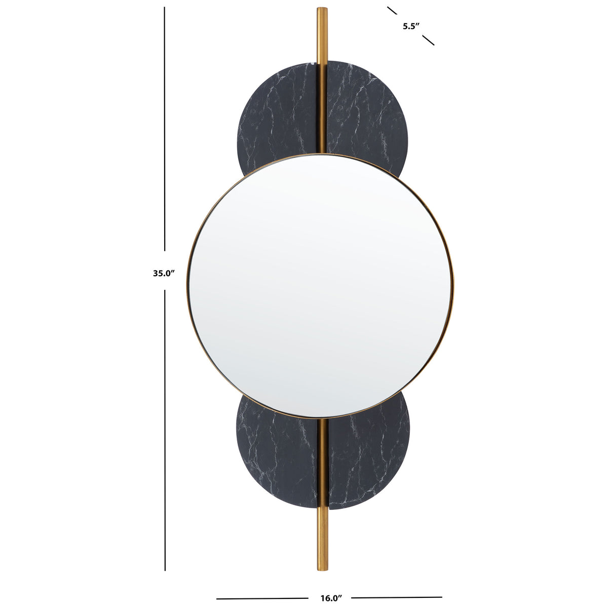 At 35 inches tall and 16 inches wide, this mirror pairs gold trim with black marble-look accents || MRR3048B || dimension_studio