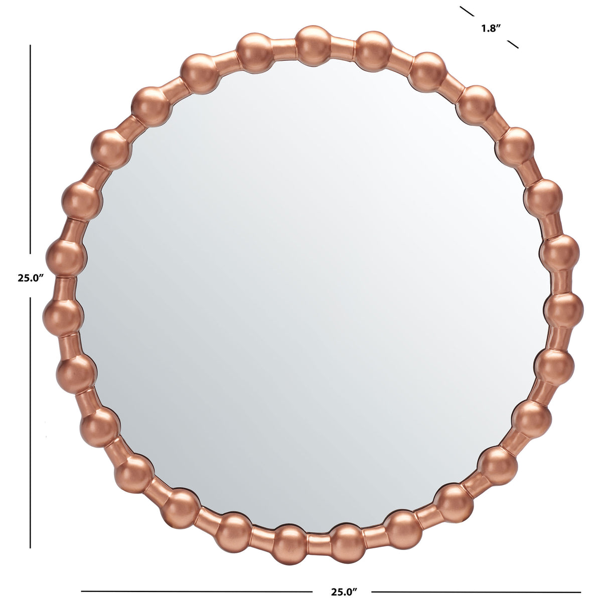 A 25-inch round mirror pairs a copper-finished frame with a slim 1.8-inch profile