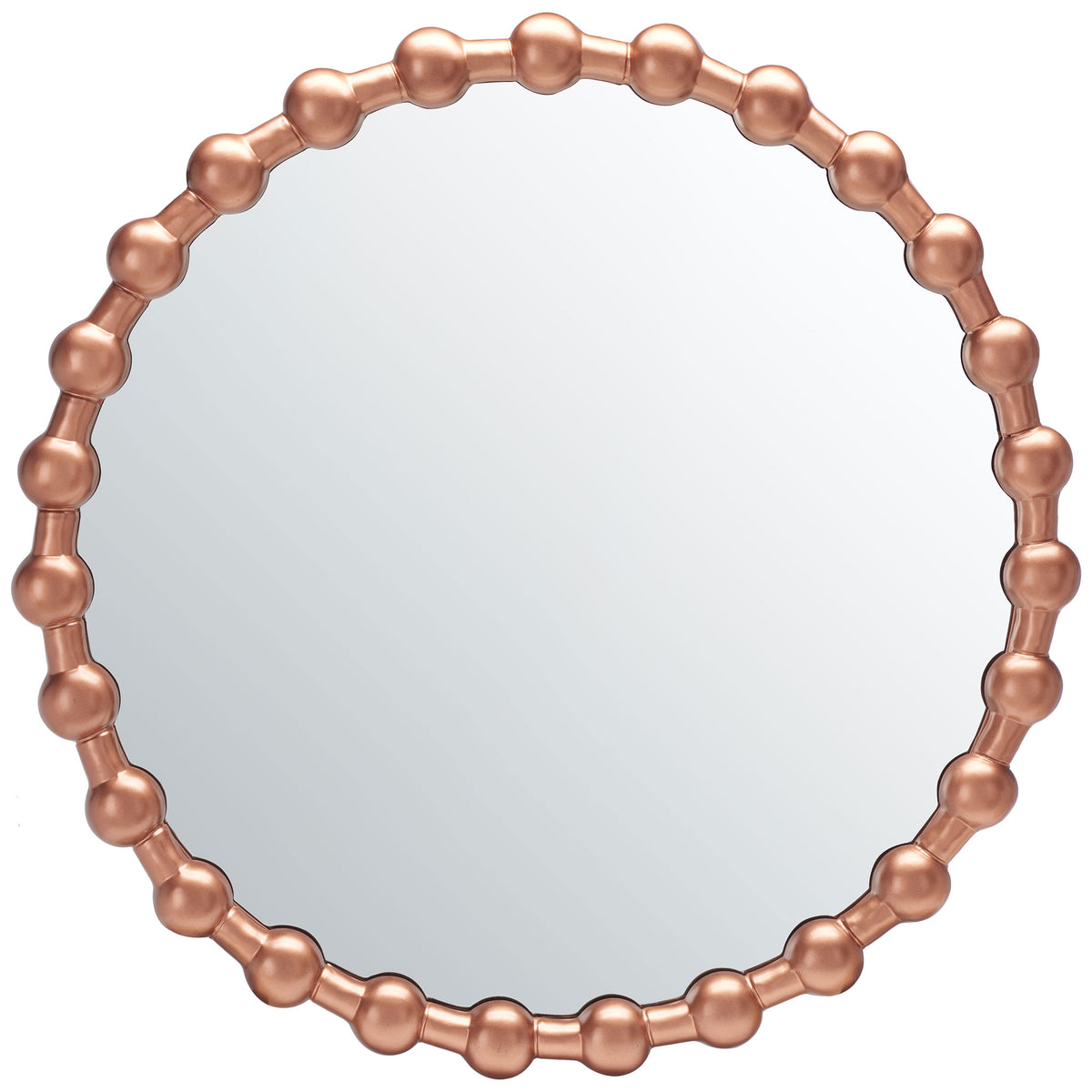 Round wall mirror framed by a continuous ring of glossy copper-finished beads || MRR3053A || front_studio