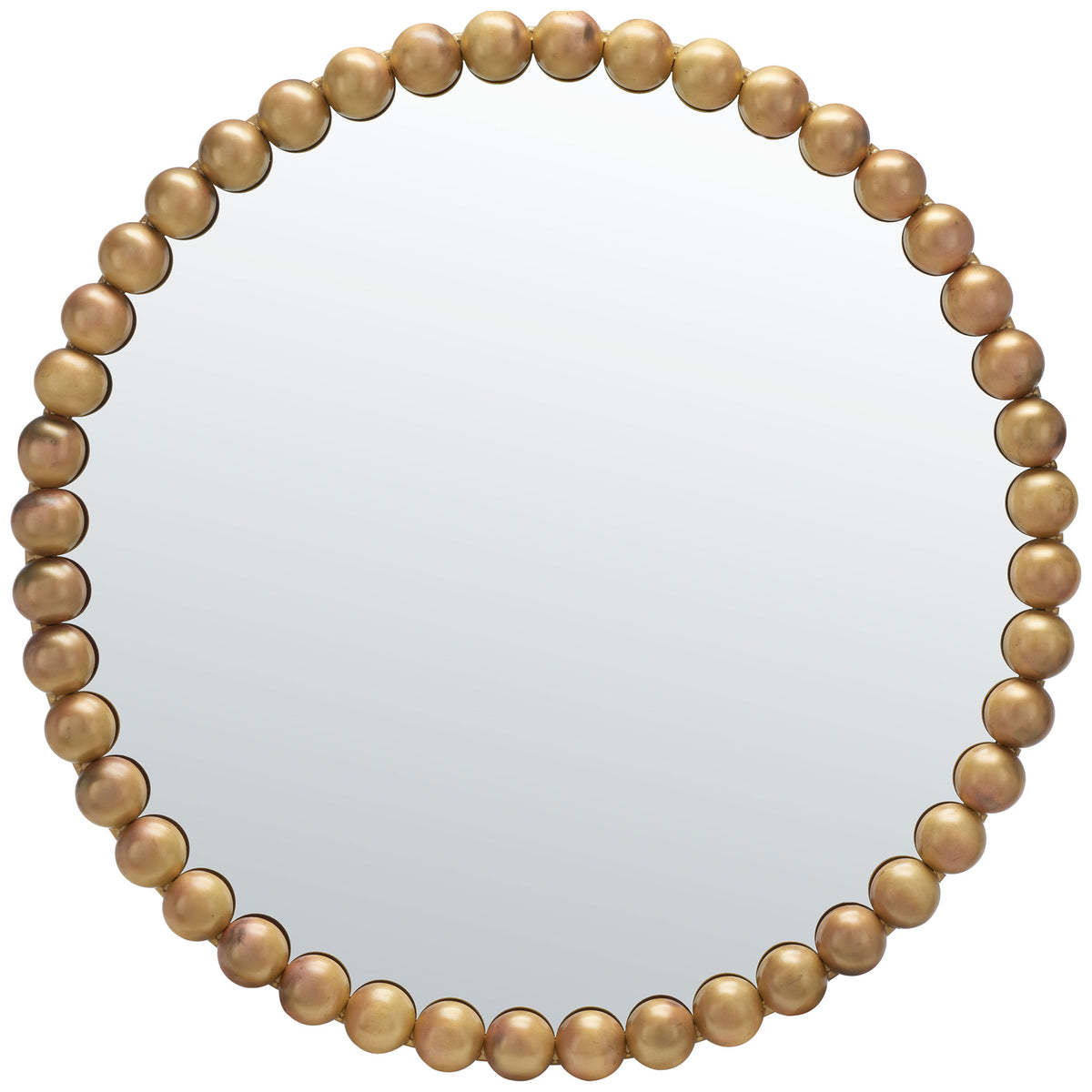 Round wall mirror with a distinctive border of brass-finished metal beads || MRR3054A || front_studio