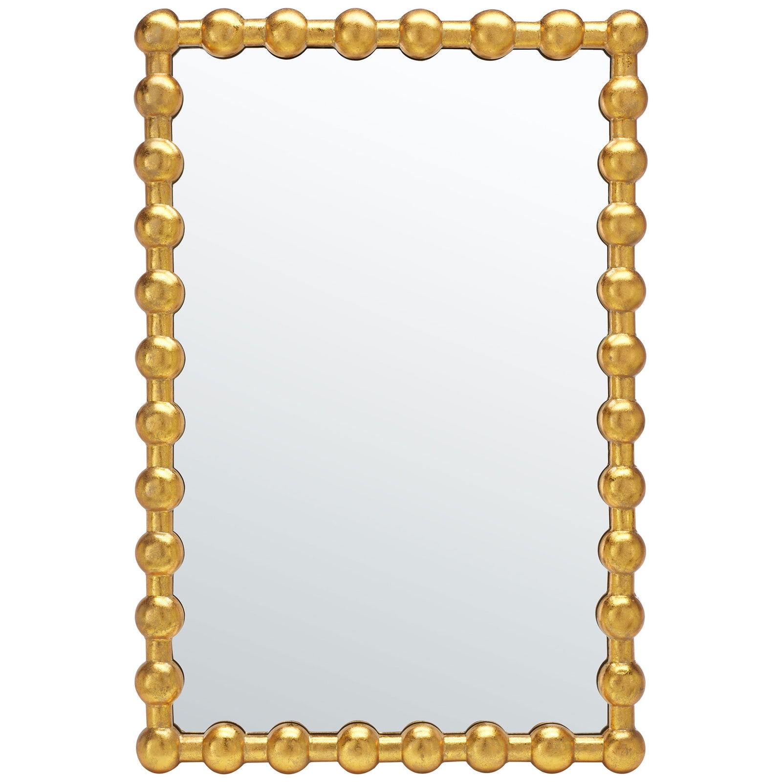 A tall rectangular mirror features a warm gold frame lined with evenly spaced round beads. || MRR3055A || front_studio