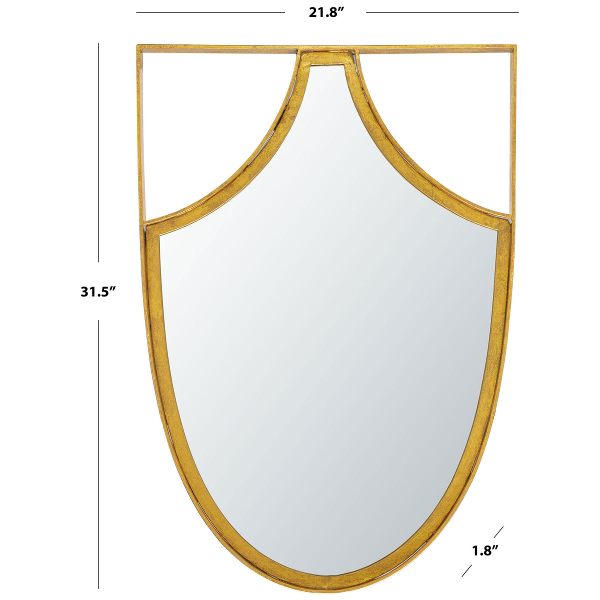 Gold-framed mirror with a curved silhouette measures 21.8 inches wide and 31.5 inches high || MRR3060A || dimension_studio