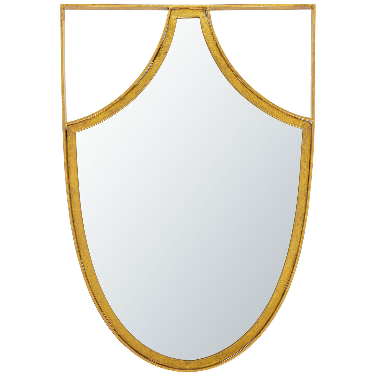 Sweeping gold curves frame a softly rounded mirror within a slim rectangular silhouette || MRR3060A || front_studio