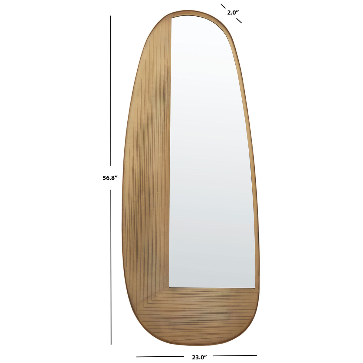 Sculptural mirror measures 23 inches wide, 56.8 inches tall, and 2 inches deep || MRR3067A || dimension_studio