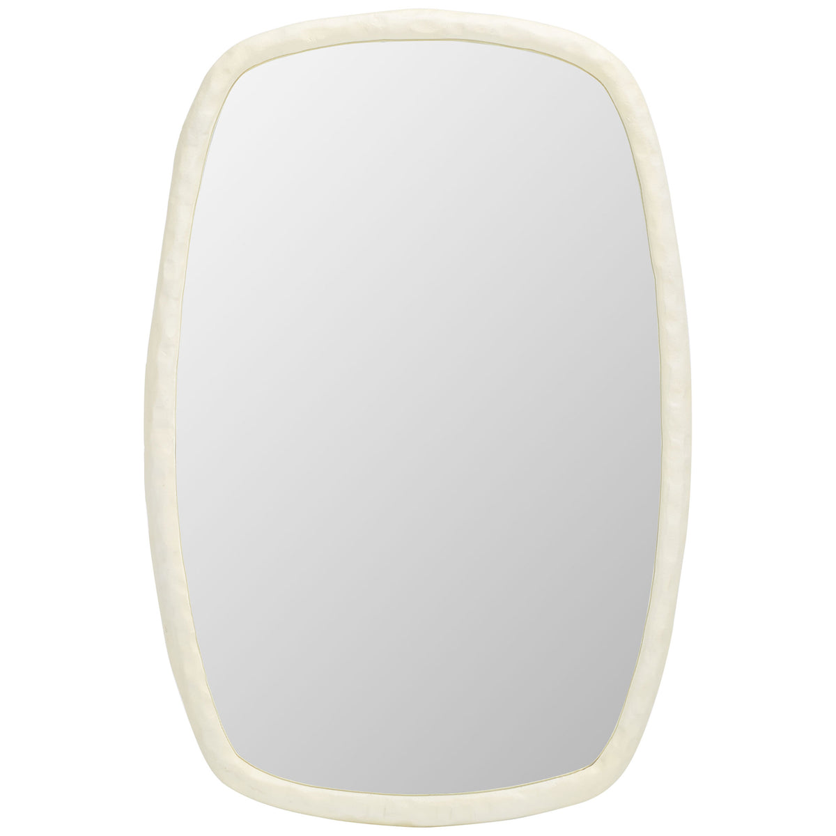 Tall mirror with a softly rounded silhouette and an organic ivory frame. || MRR3068A || front_studio