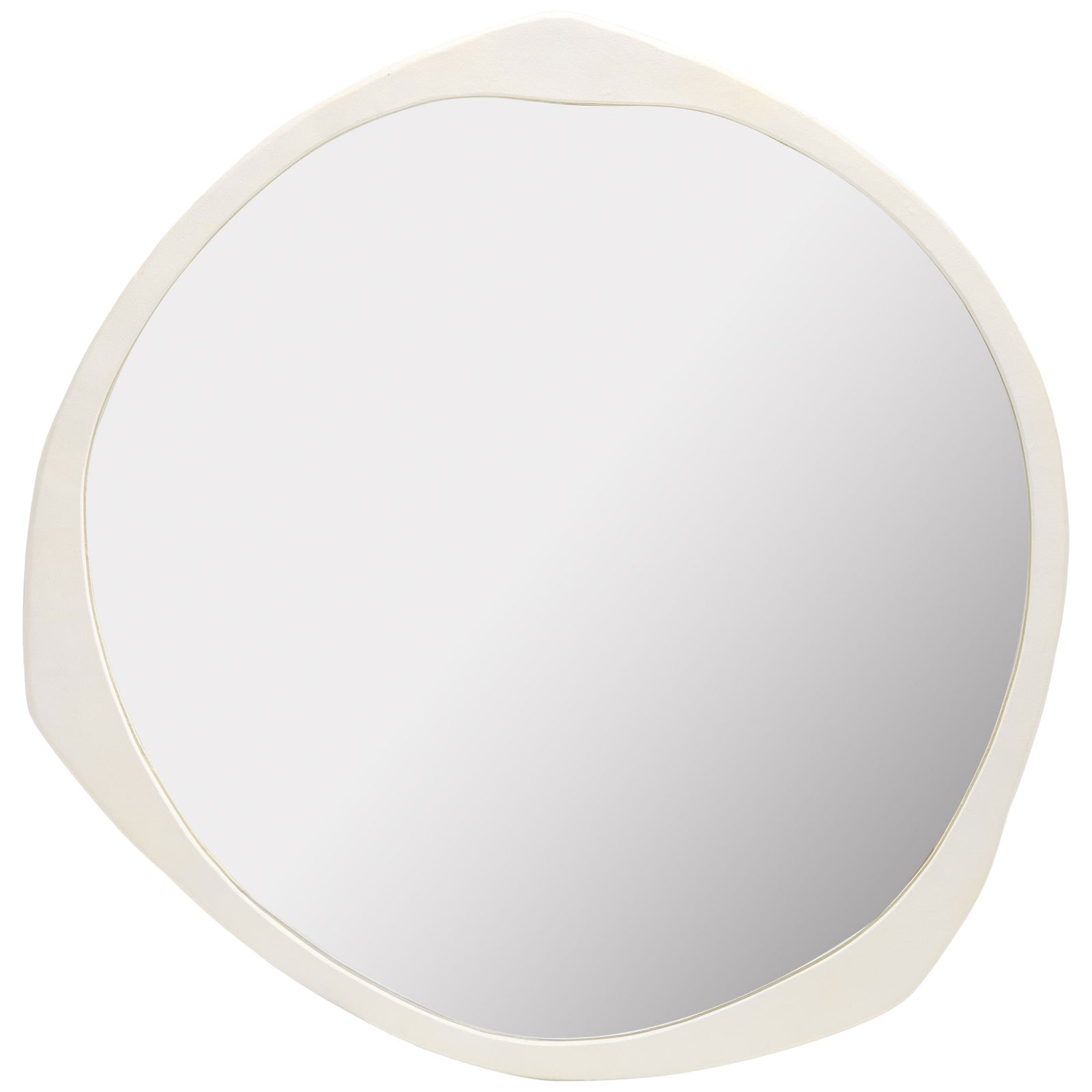 Round mirror with a softly irregular ivory frame and generous reflective surface || MRR3070A || front_studio