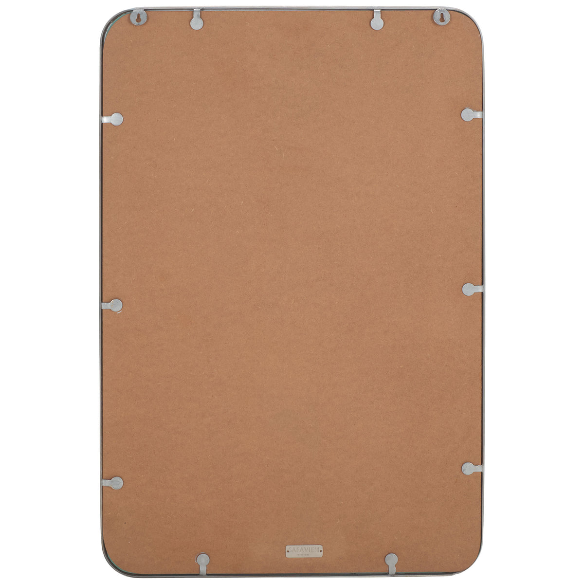 Brown backing with keyhole slots supports wall mounting for this rounded rectangular mirror || MRR4006A || back_studio