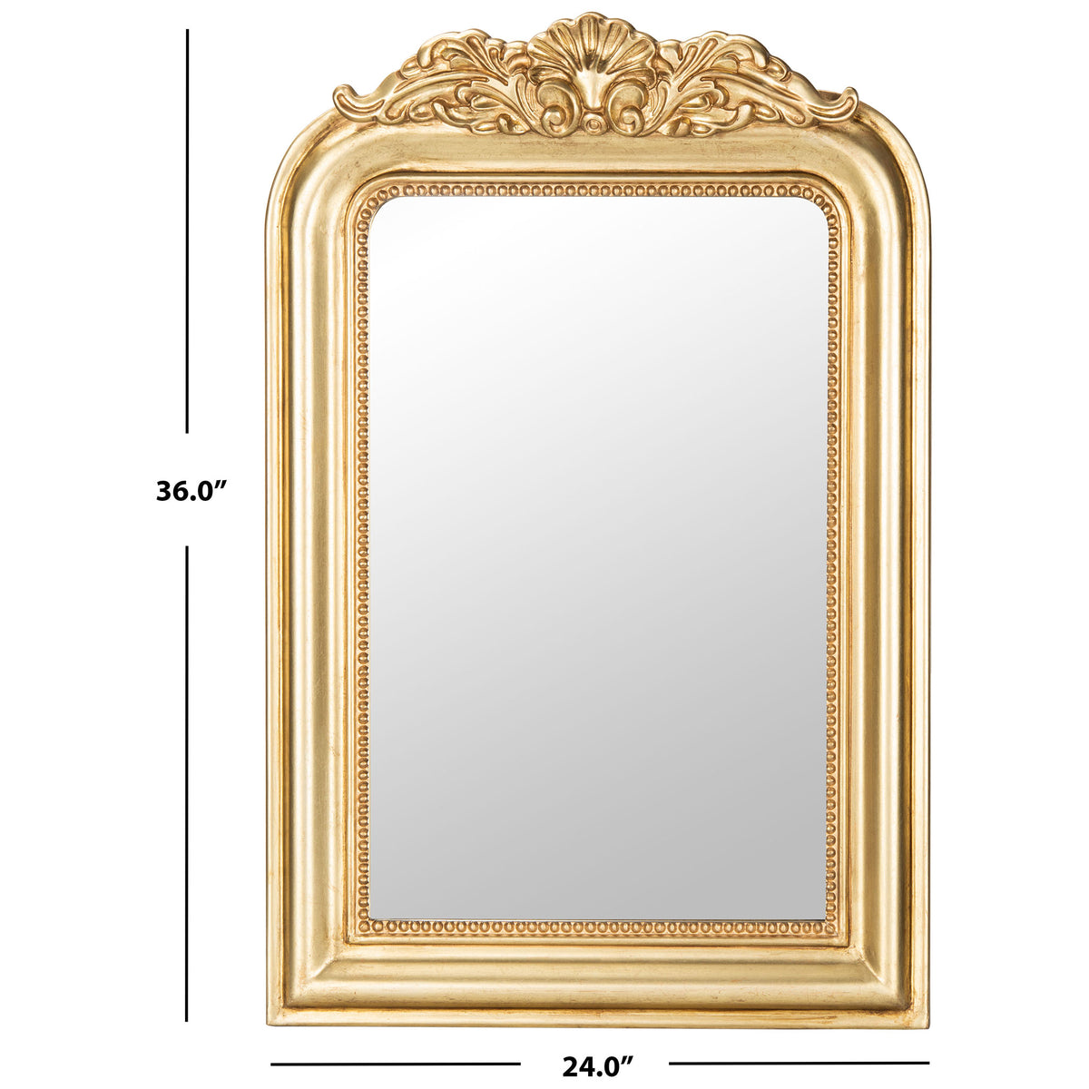 Ornate antique gold mirror measures 24 inches wide by 36 inches tall || MRR5000A || dimension_studio