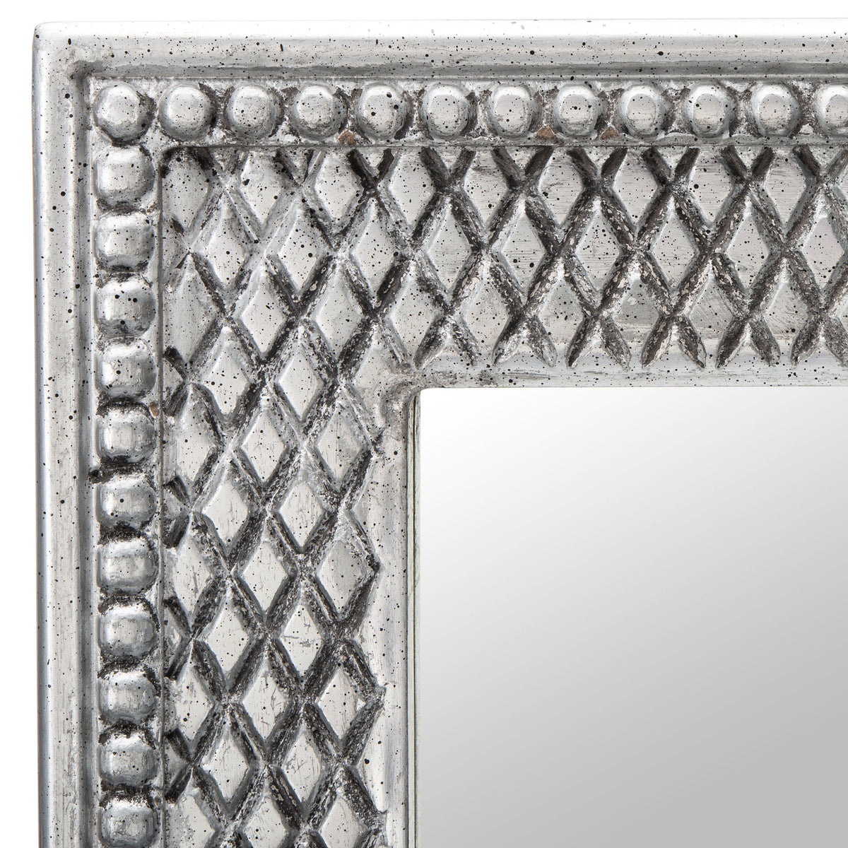 Antique silver frame with raised diamond latticework and rounded beaded trim || MRR5003B || detail_studio