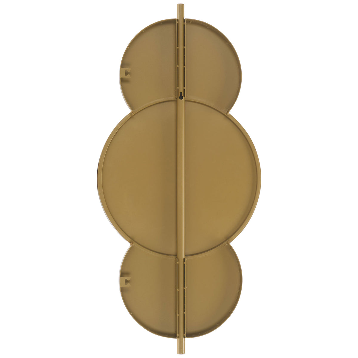 Layered circular backs and a vertical gold-tone support give this wall mirror a sculptural structure || MRR8003A || back_studio