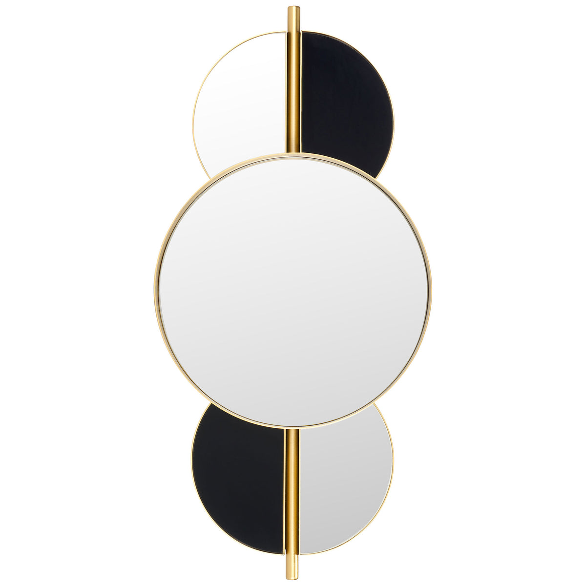 Alternating black and white discs surround a central round mirror with a delicate gold-tone rim || MRR8003A || front_studio