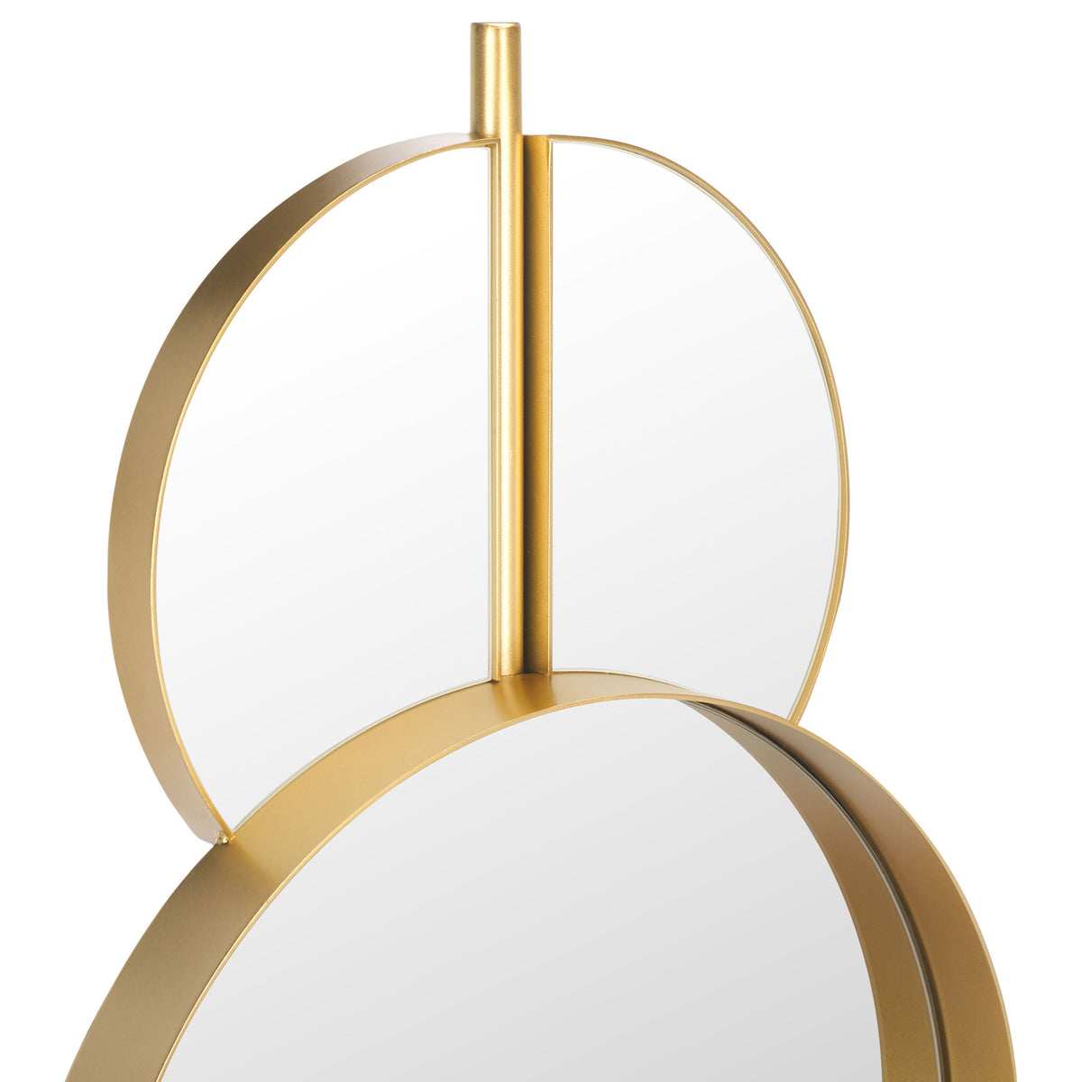 A white circular accent rises above the reflective glass, linked by a slender gold-tone rod || MRR8003B || detail_studio