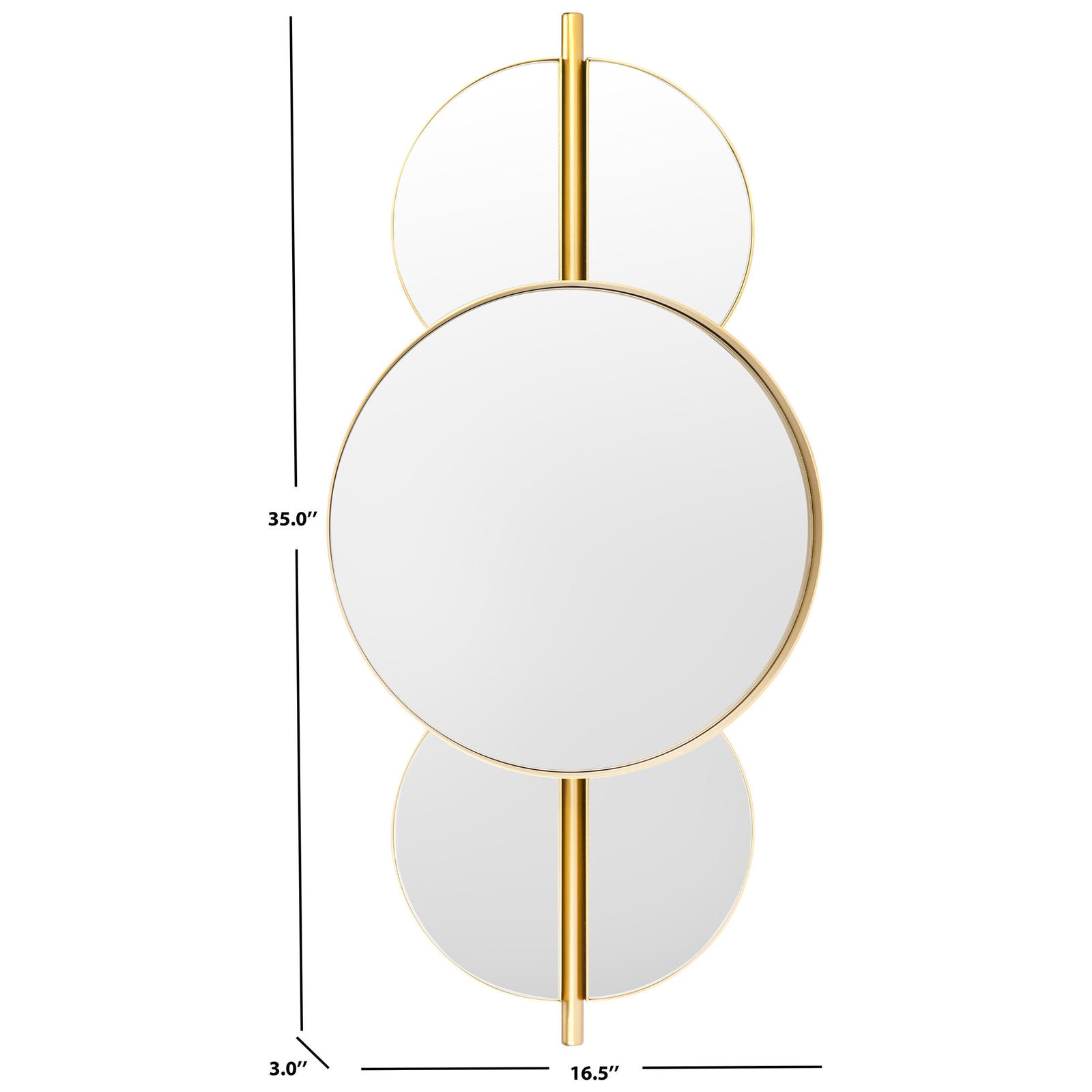 The white and gold wall mirror is 35 inches tall, 16.5 inches wide, and 3 inches deep || MRR8003B || dimension_studio