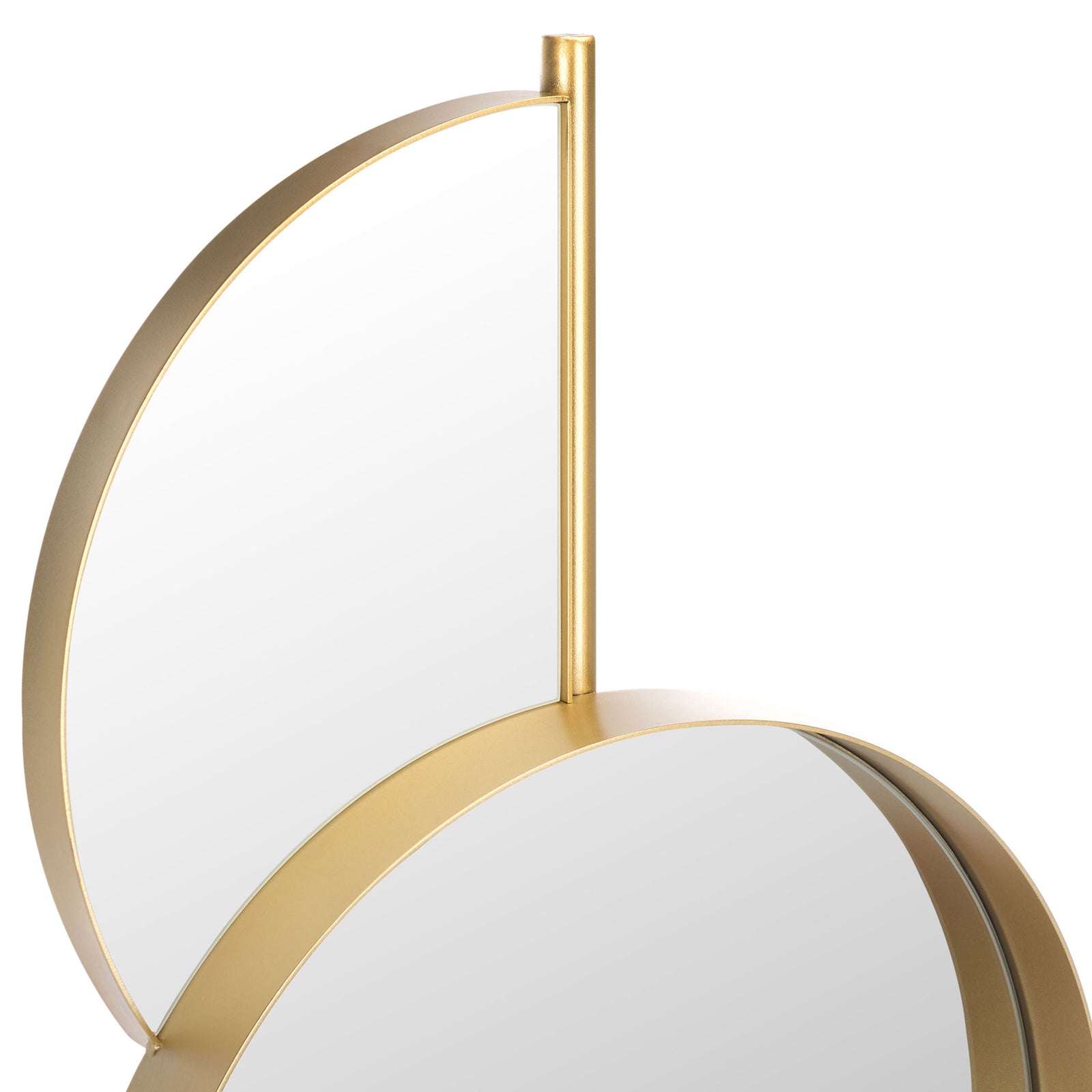 White curved panels and layered gold edging bring depth to the round mirror || MRR8004B || detail_studio