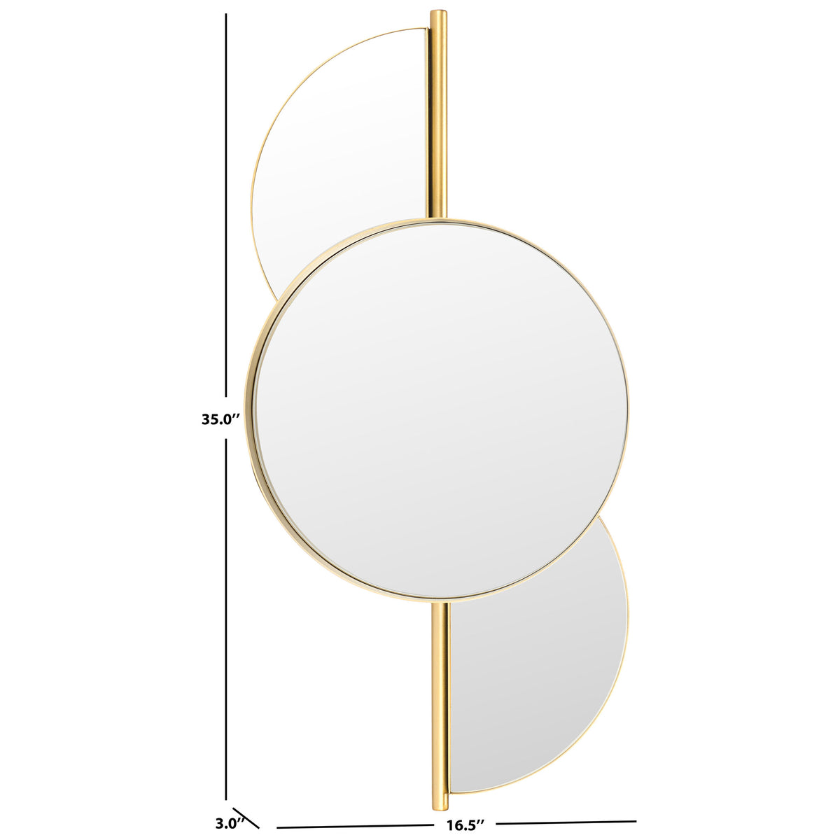 Round gold-framed mirror with white accents stands 35 inches tall and measures 16.5 inches across || MRR8004B || dimension_studio